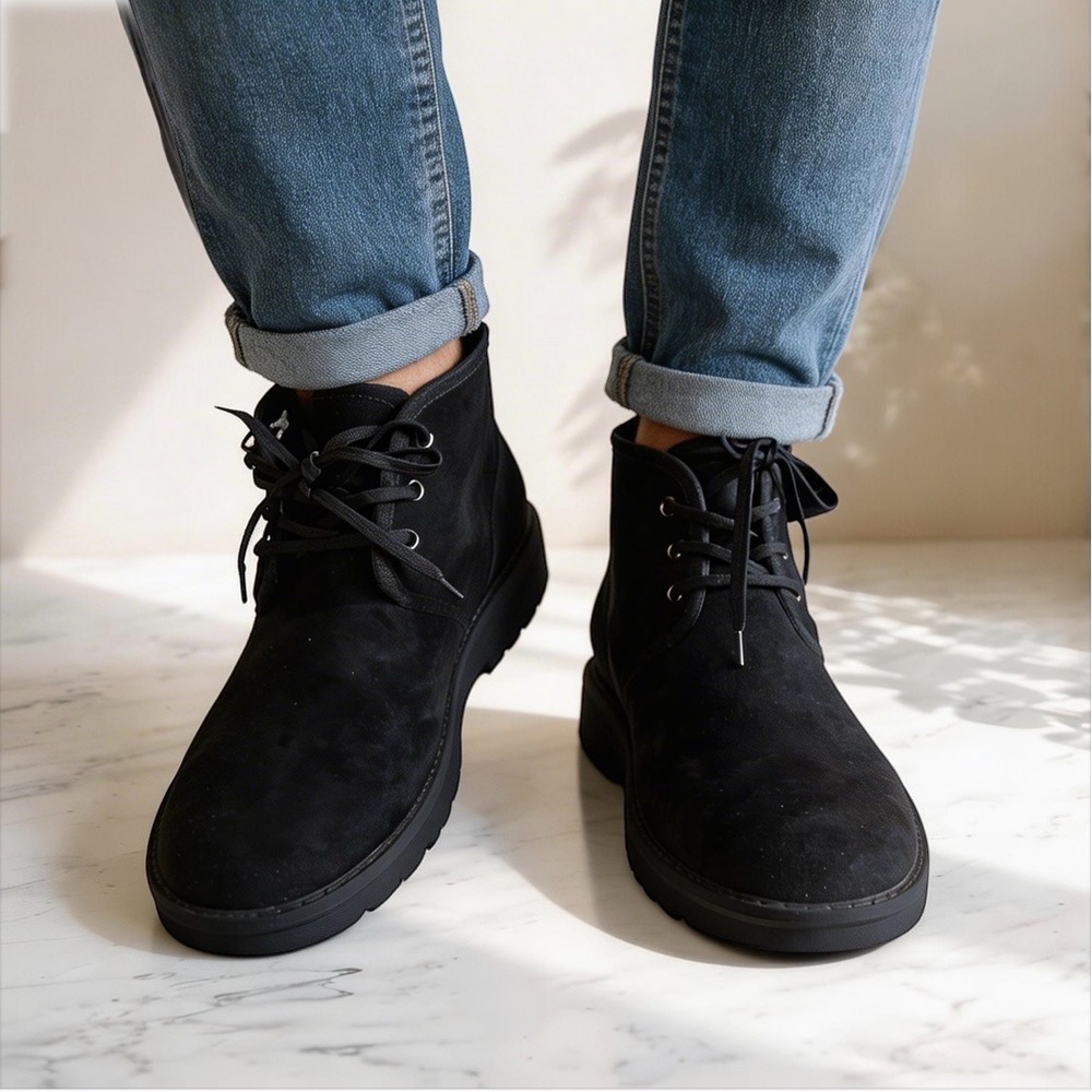 Arizona Jean Company Chukka Desert Boots Mens 8‎ Black NEW Suede Like Lace Up